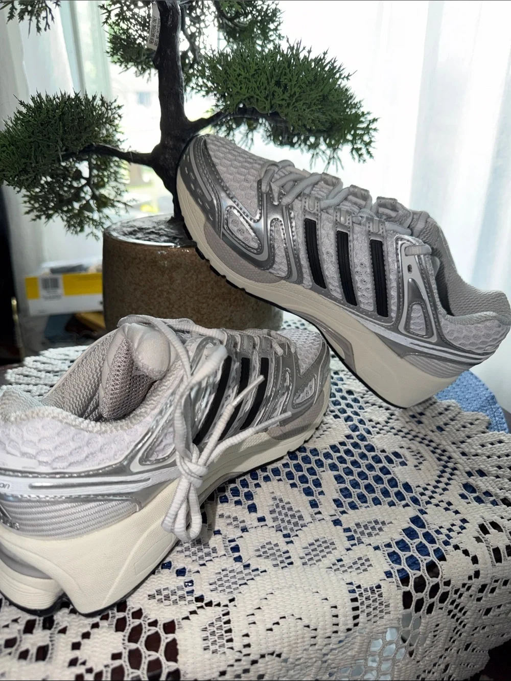 Adidas Kid’s Silver and White Running Sneakers— Unisex